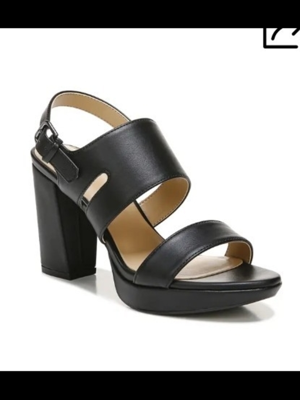 Naturalizer Kenzie Black Block Heel Strappy Sandal with Adjustable Ankle Strap